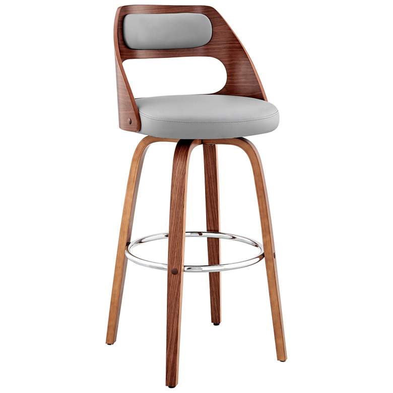Image 1 Julius 26 in. Barstool in Walnut Finish with Gray Faux Leather
