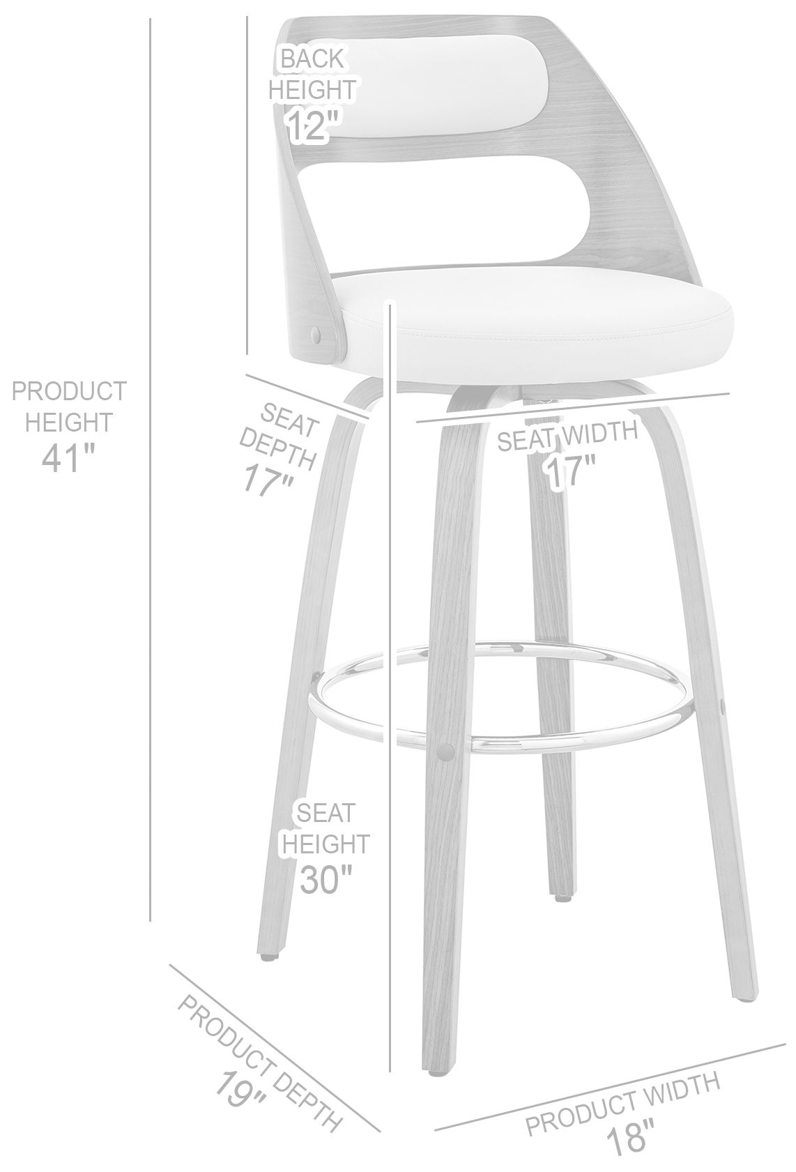 Julius 30 in. Barstool in Walnut Finish with Gray Faux Leather