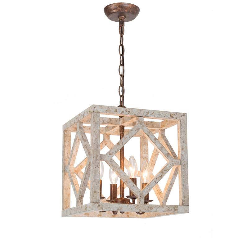 Image 1 Julle 12" Wide Weathered Wood 4-Light Square Chandelier
