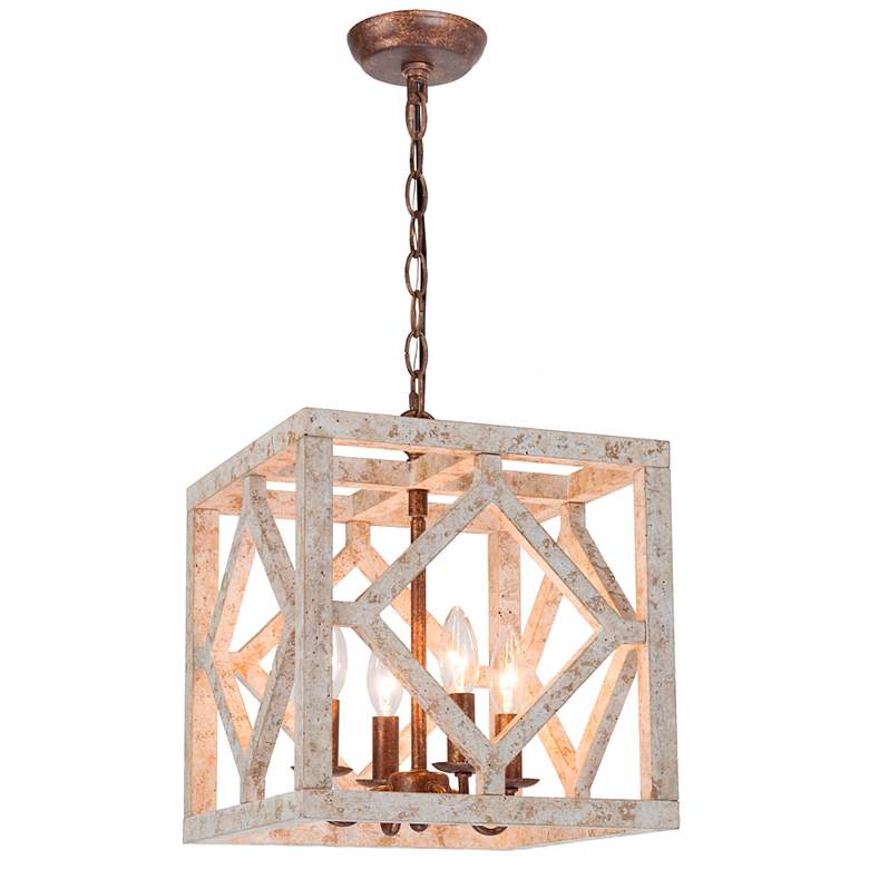 Image 1 Julle 12 inch Wide Weathered Wood 4-Light Square Chandelier