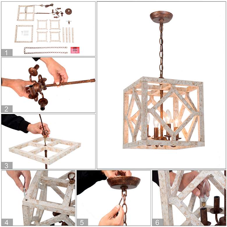 Image 5 Julle 12" Wide Weathered Wood 4-Light Square Chandelier more views