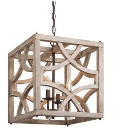 Julle 14.2" Wide Distressed Wood 4-Light Square Chandelier