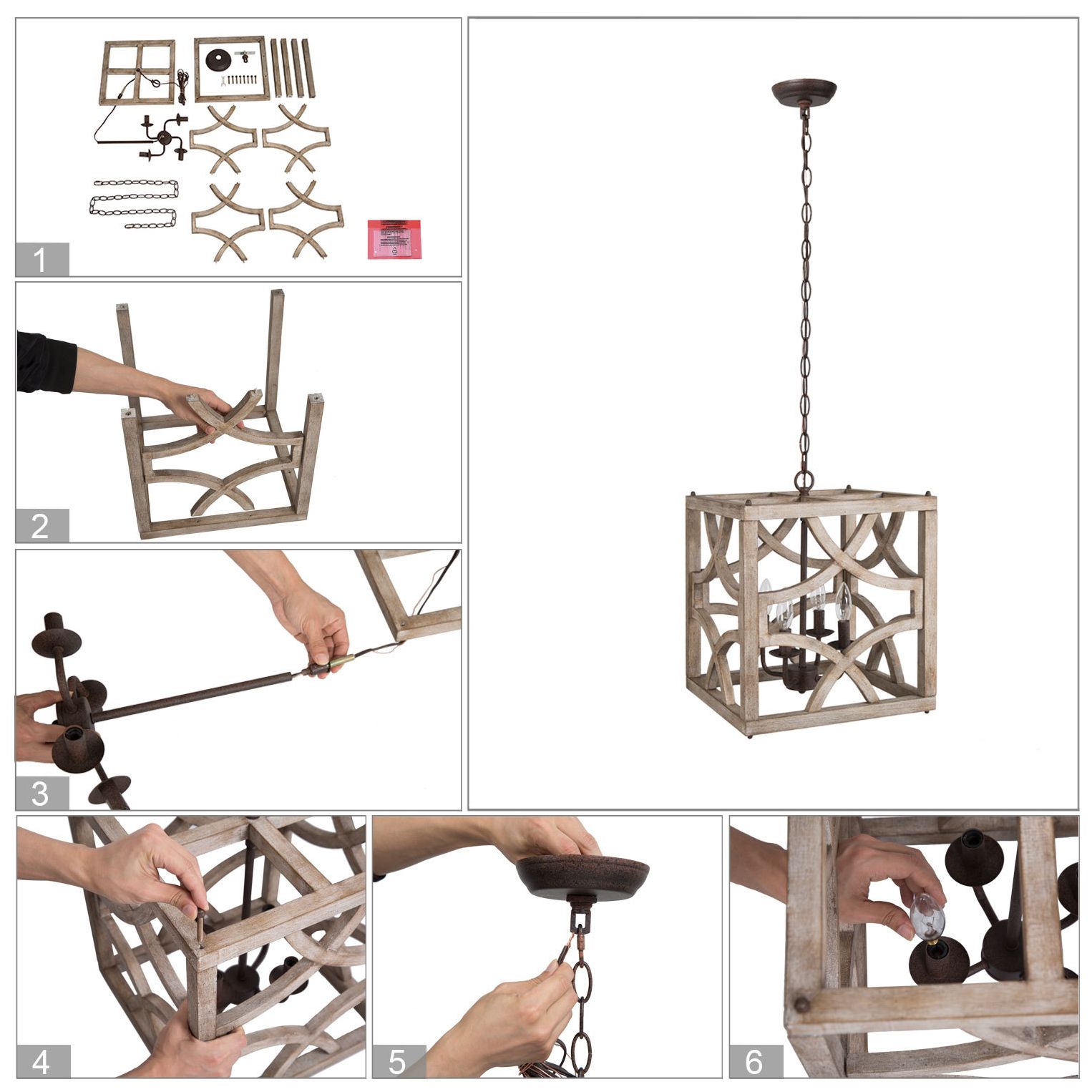 Image 5 Julle 14.2" Wide Distressed Wood 4-Light Square Chandelier more views