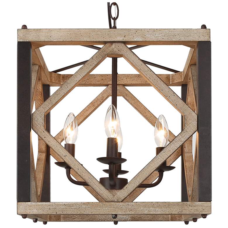 Image 1 Julle 4-Light 14.2" Wide Square Wood Chandelier
