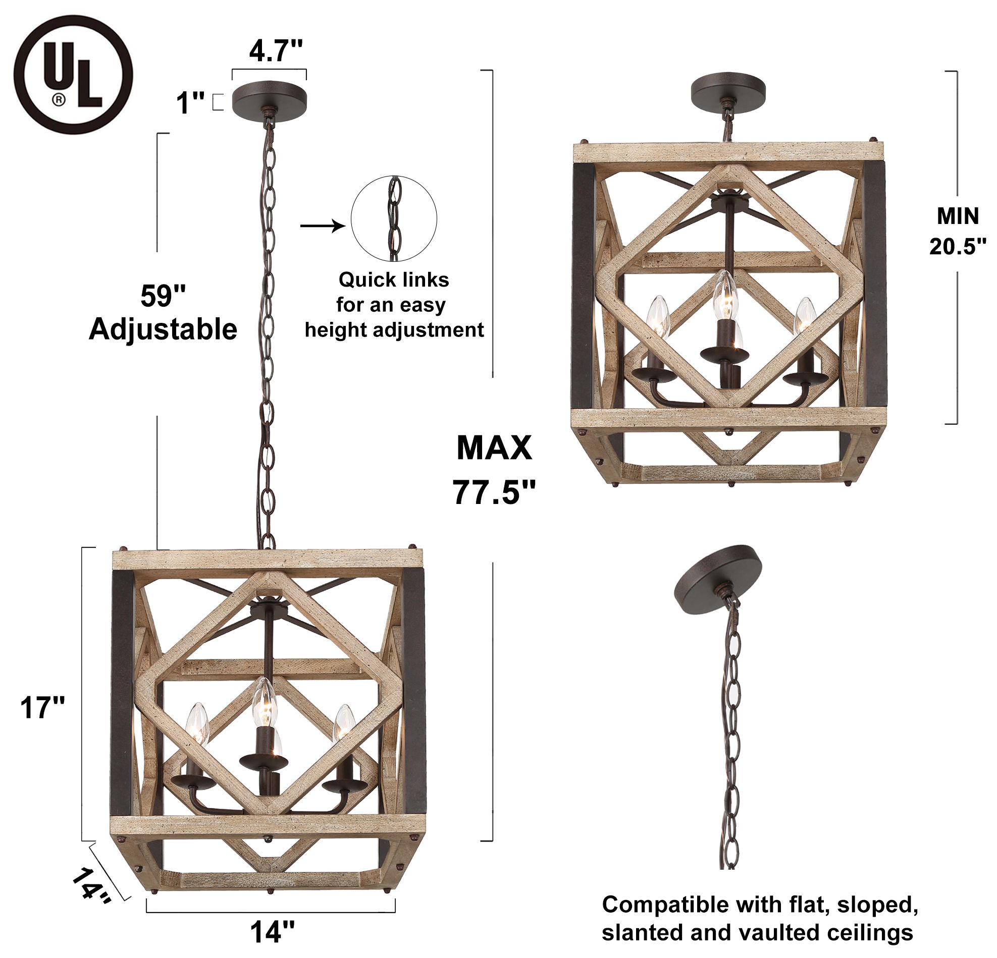 Image 6 Julle 4-Light 14.2" Wide Square Wood Chandelier more views