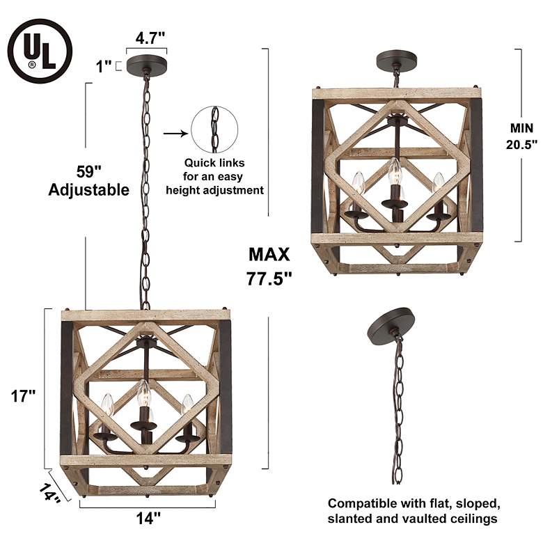 Image 6 Julle 4-Light 14.2" Wide Square Wood Chandelier more views
