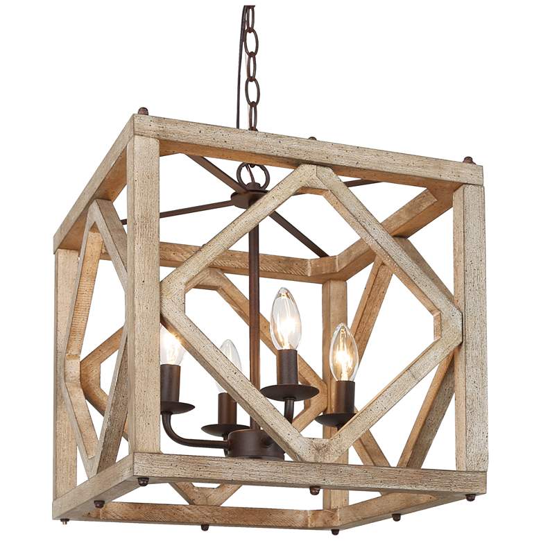 Image 1 Julle 4-Light 14.2" Wide Square Wood Chandelier