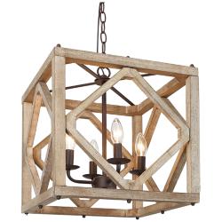 Julle 4-Light 14.2" Wide Square Wood Chandelier