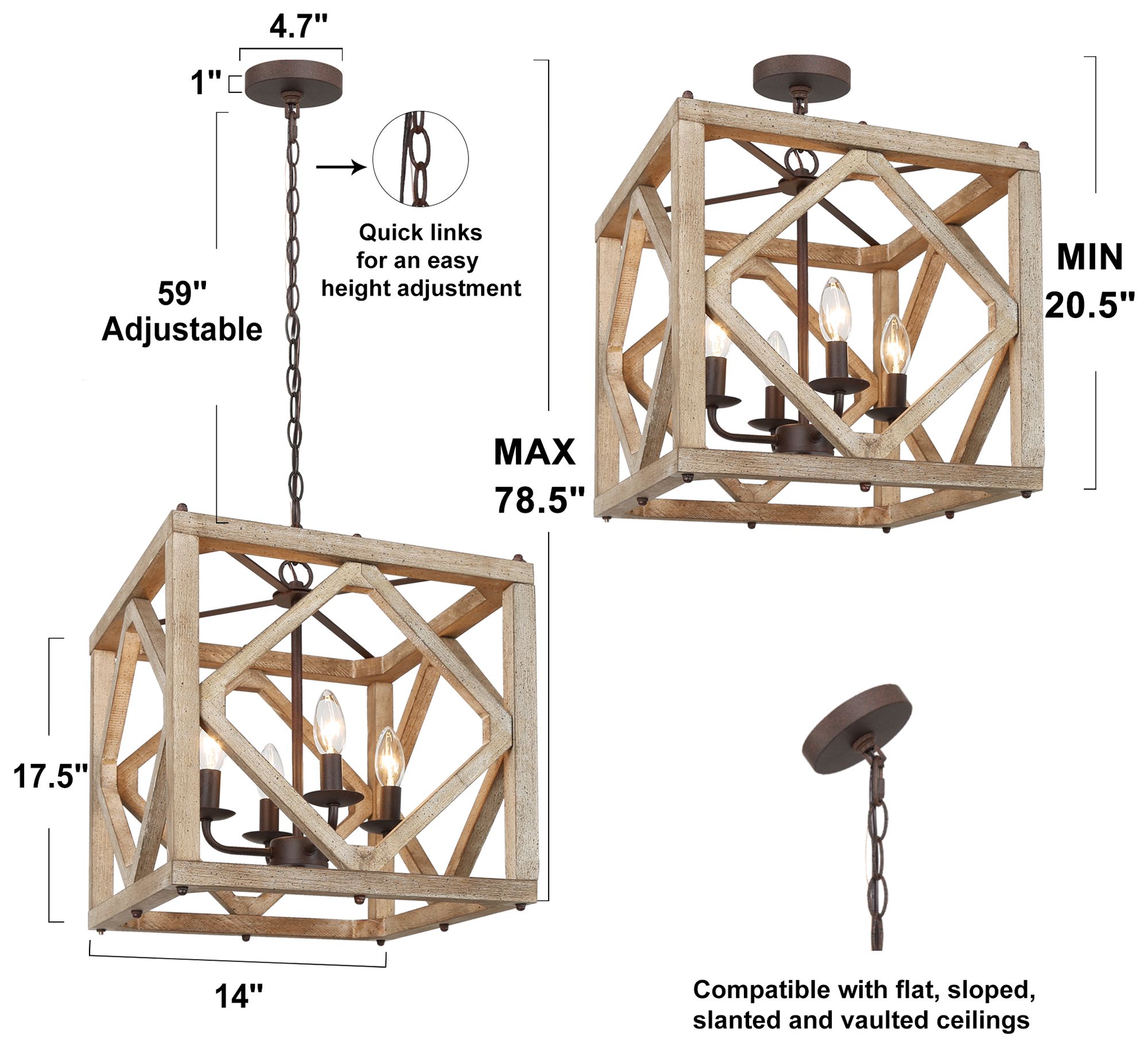 Image 5 Julle 4-Light 14.2" Wide Square Wood Chandelier more views