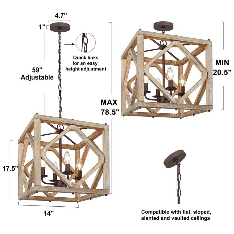 Image 5 Julle 4-Light 14.2" Wide Square Wood Chandelier more views
