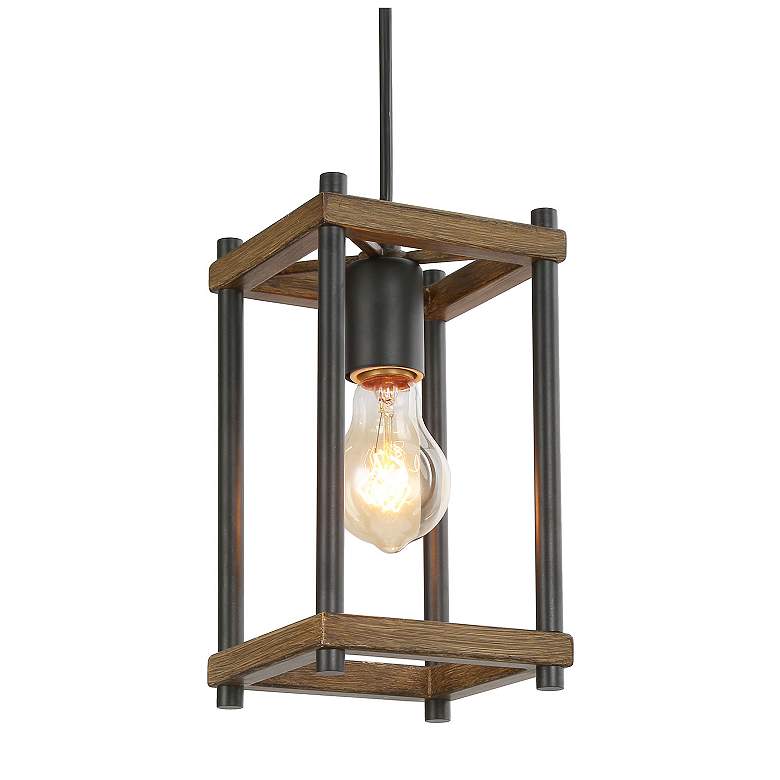 Image 1 Julle 5" Wide 1-Light Wood Grain Pendant Light