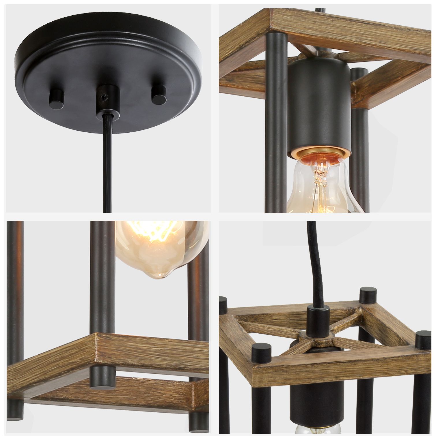 Image 2 Julle 5" Wide 1-Light Wood Grain Pendant Light more views