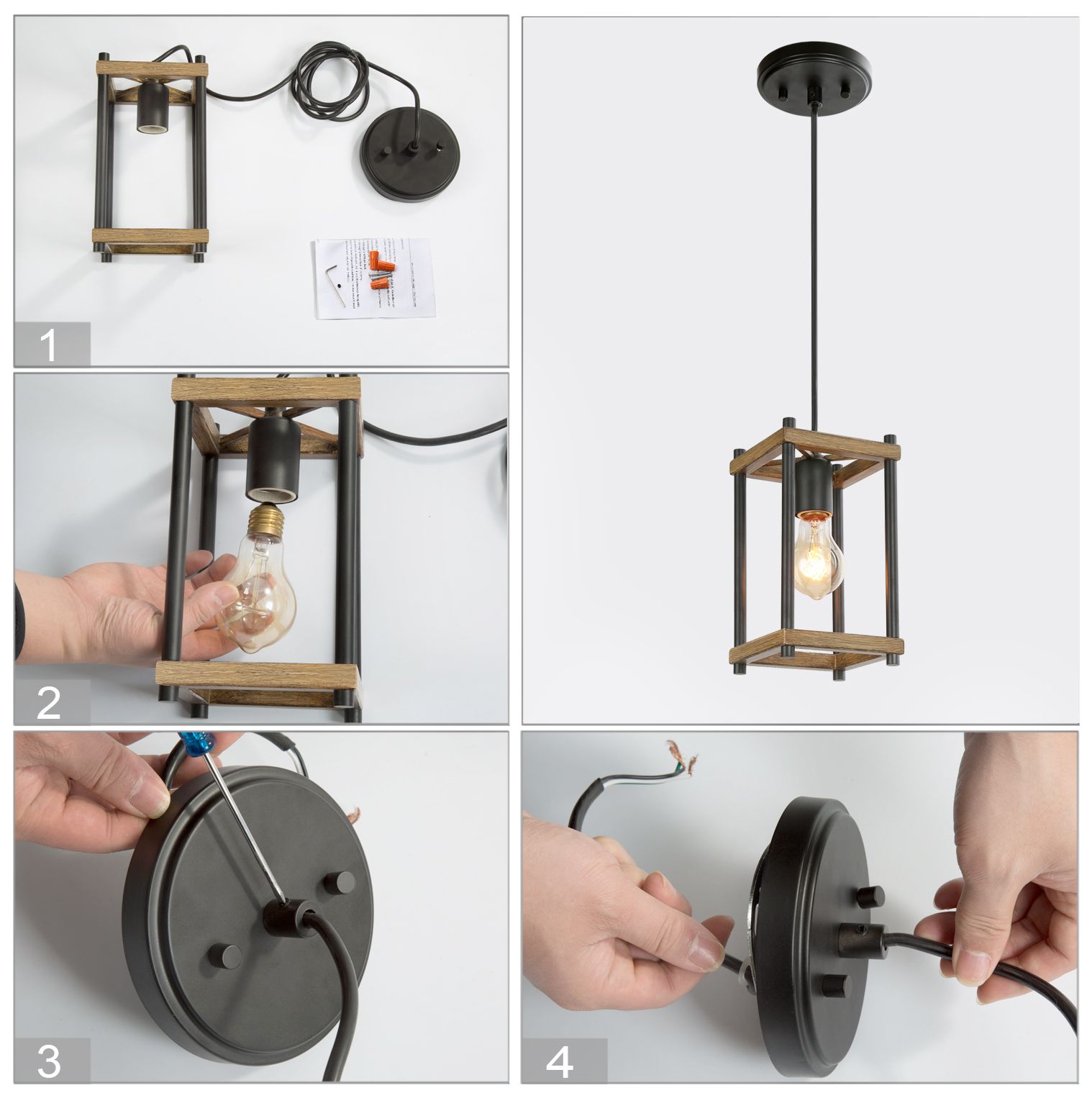 Image 3 Julle 5" Wide 1-Light Wood Grain Pendant Light more views