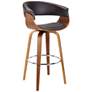 1_Julyssa 26 in. Swivel Barstool in Brown Faux Leather and Walnut Wood