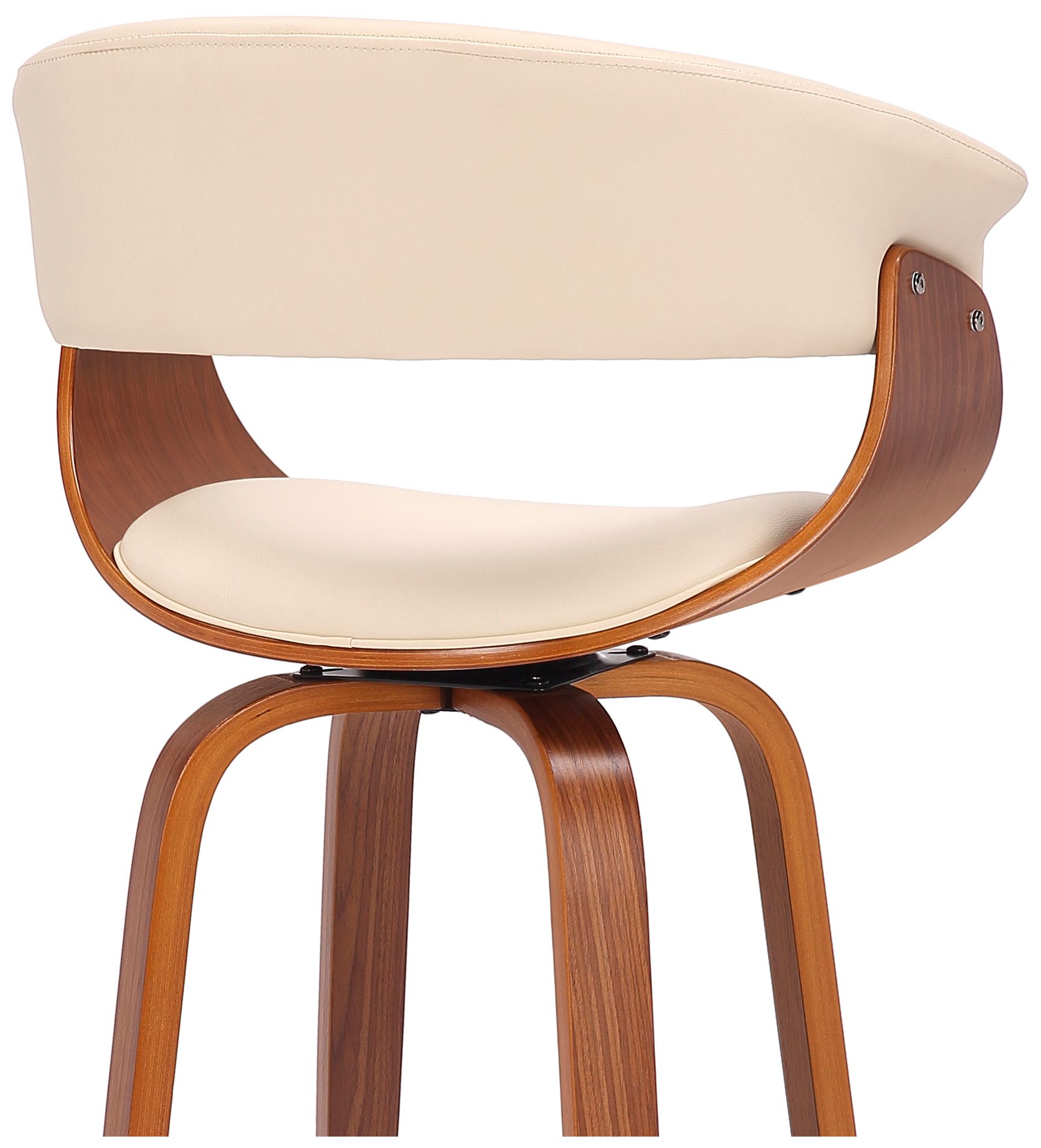 Julyssa 26 in. Swivel Barstool in Cream Faux Leather and Walnut Wood