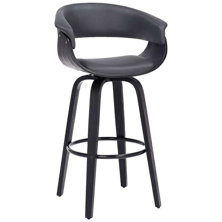 Image 1 Julyssa 26 in. Swivel Barstool in Grey Faux Leather and Black Wood