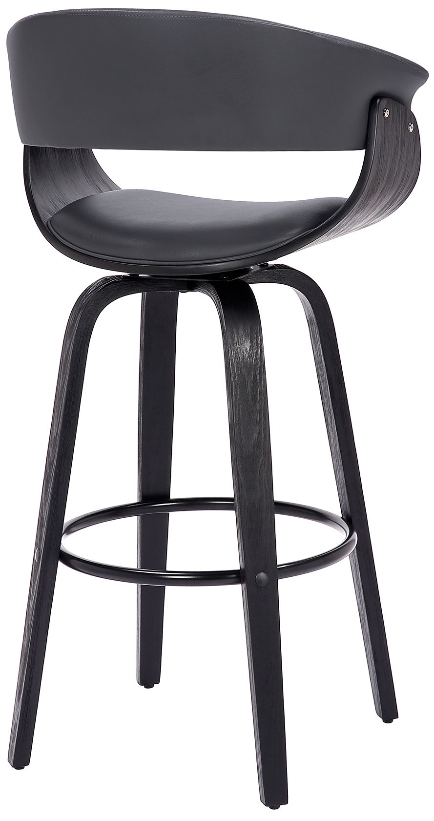 Image 5 Julyssa 26 in. Swivel Barstool in Grey Faux Leather and Black Wood more views