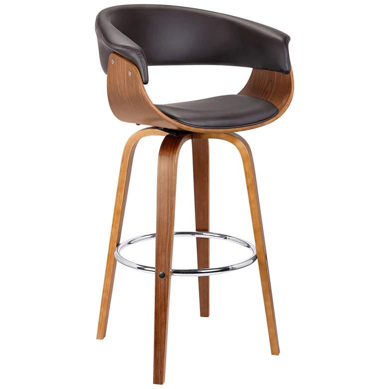 Image 1 Julyssa 30 in. Swivel Barstool in Brown Faux Leather and Walnut Wood