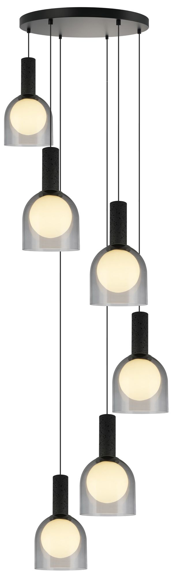 Juna 25" Wide 6-Light Black, Volcanic Black Travertine Pendant