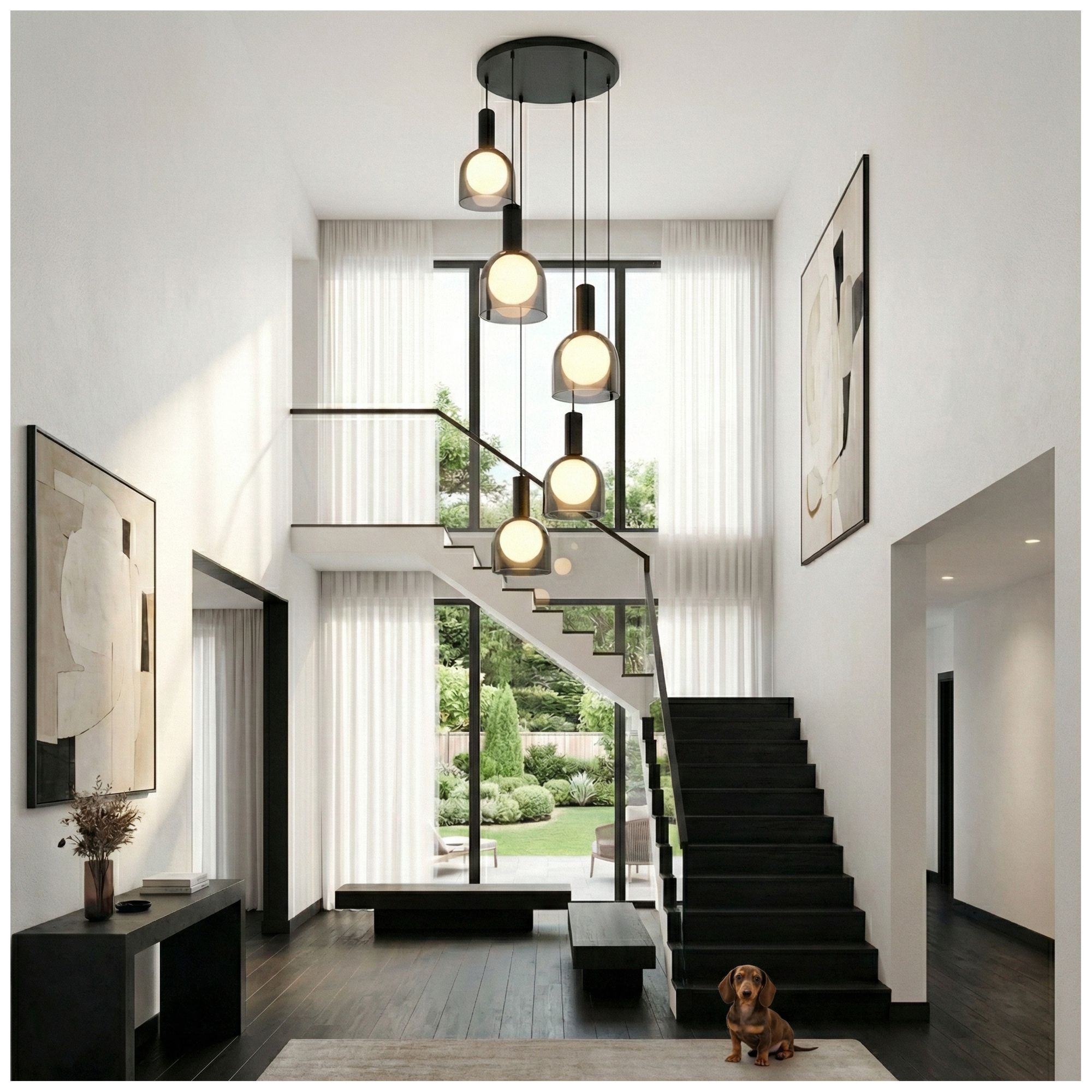 Image 6 Juna 25" Wide 6-Light Black, Volcanic Black Travertine Pendant more views