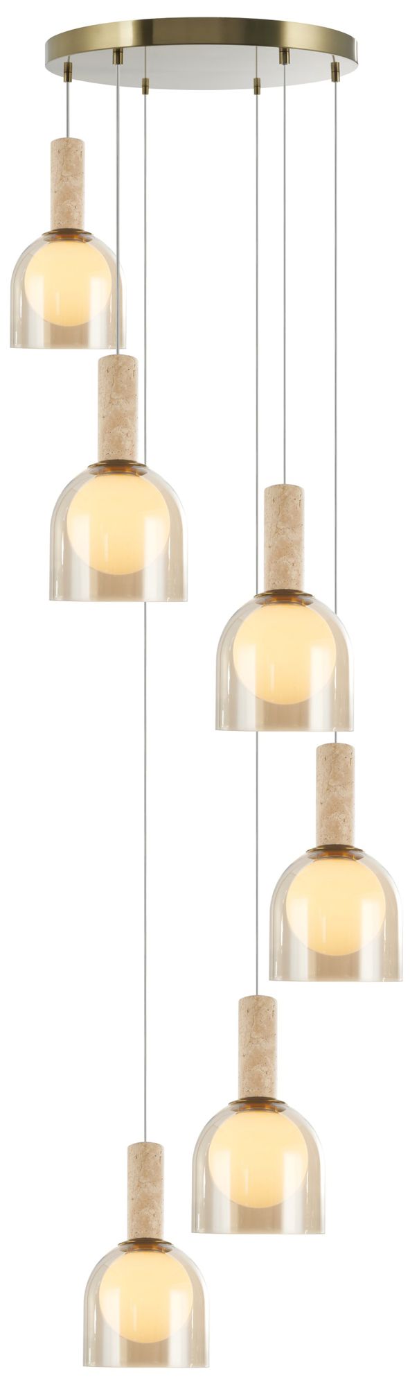Juna 25" Wide 6-Light Brass, Travertine Pendant
