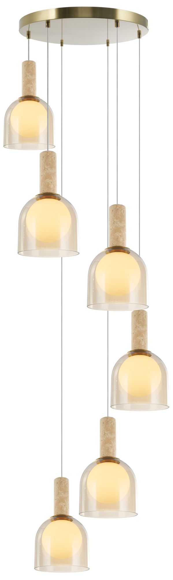 Image 2 Juna 25" Wide 6-Light Brass, Travertine Pendant more views