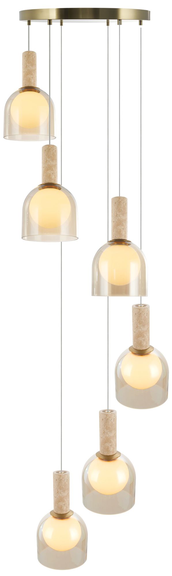 Image 3 Juna 25" Wide 6-Light Brass, Travertine Pendant more views