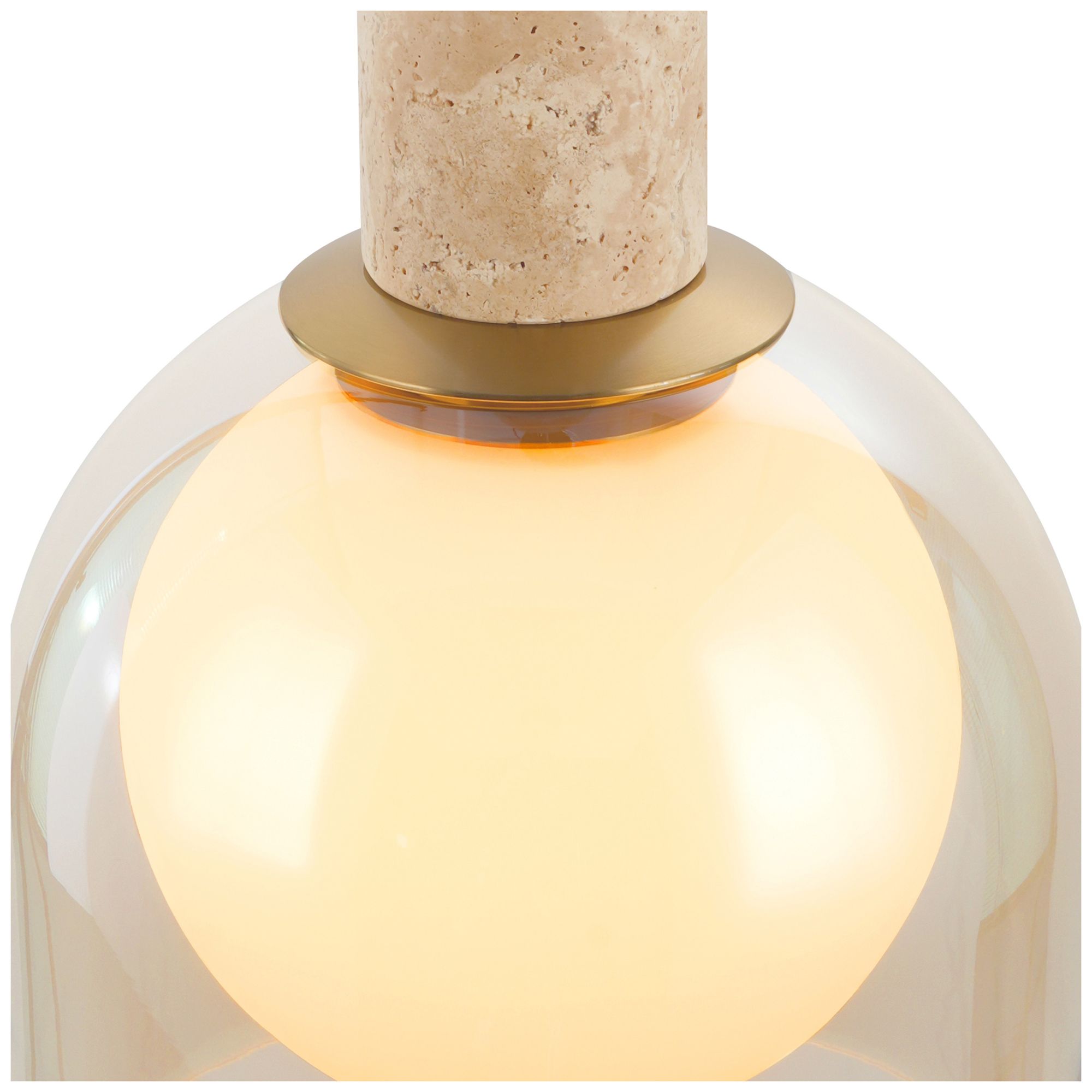 Image 4 Juna 25" Wide 6-Light Brass, Travertine Pendant more views