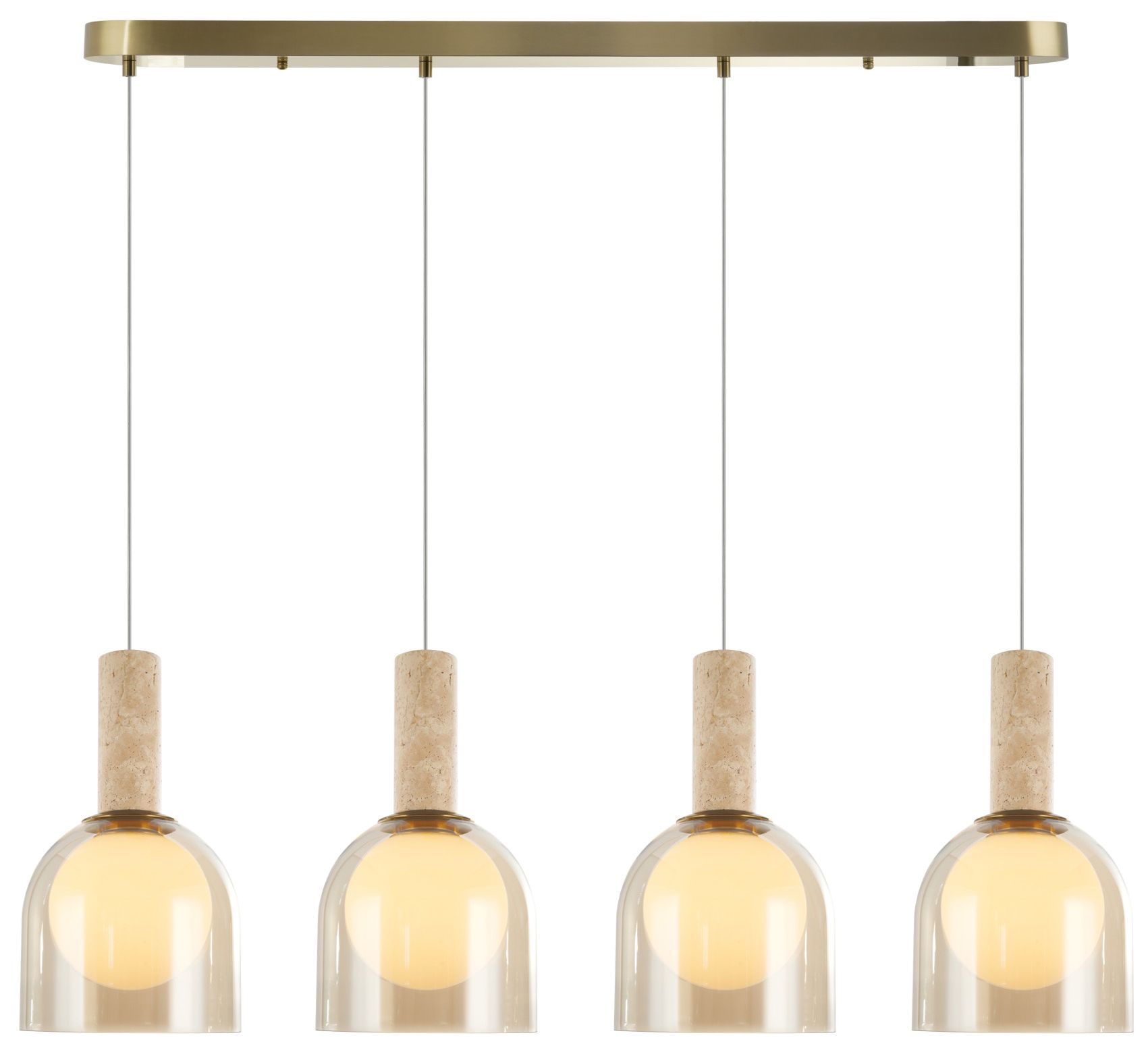 Juna 44" Wide 4-Light Brass, Travertine Pendant