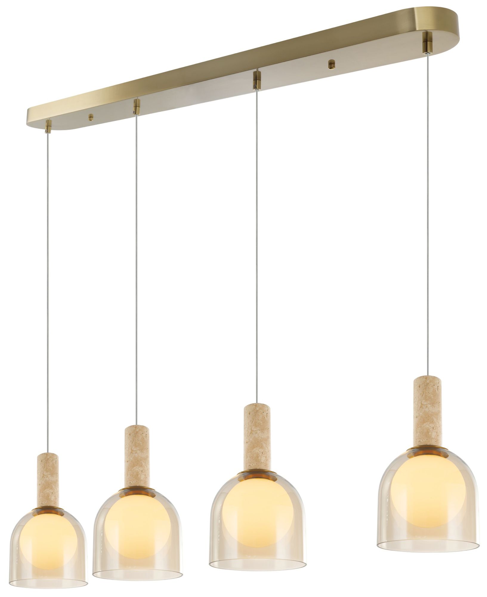 Image 2 Juna 44" Wide 4-Light Brass, Travertine Pendant more views