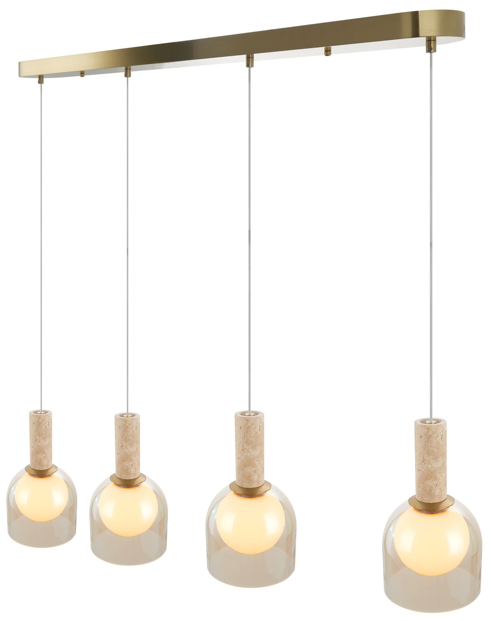 Image 3 Juna 44" Wide 4-Light Brass, Travertine Pendant more views