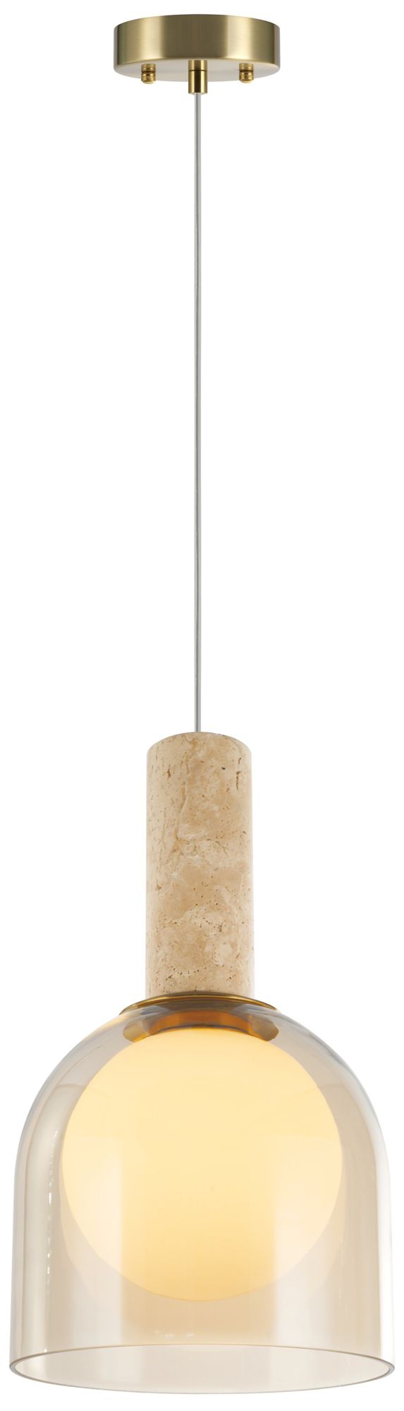 Juna 8" Wide Brass, Travertine Pendant