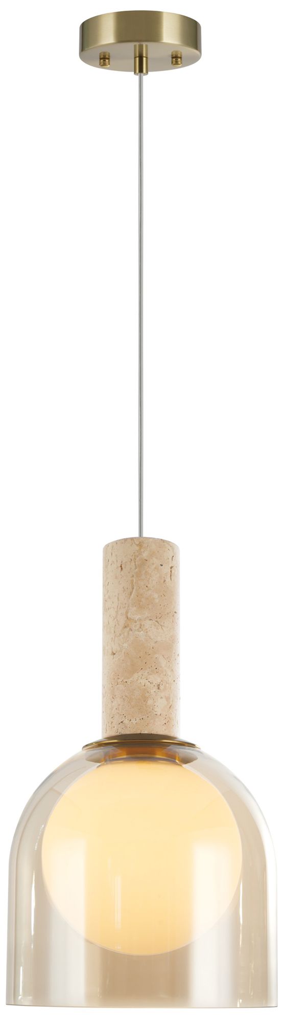 Image 2 Juna 8" Wide Brass, Travertine Pendant more views