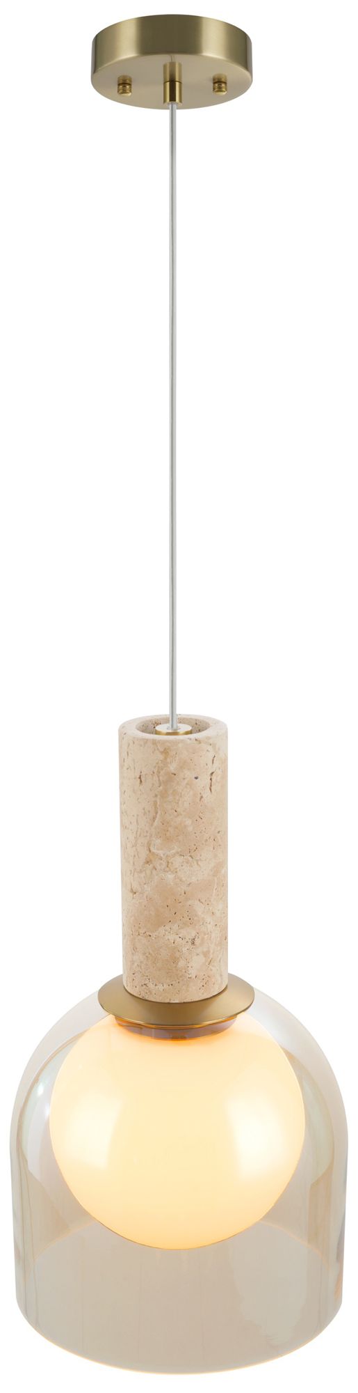 Image 3 Juna 8" Wide Brass, Travertine Pendant more views