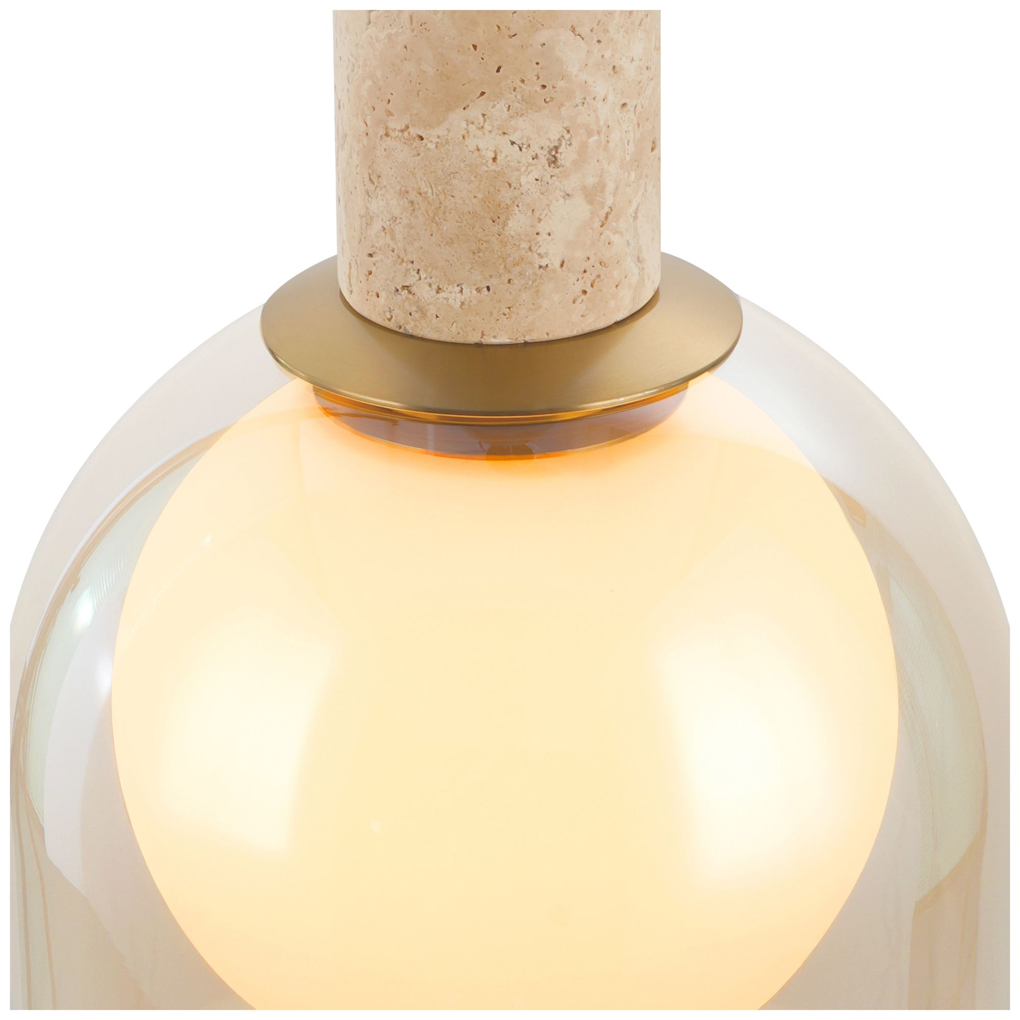 Image 4 Juna 8" Wide Brass, Travertine Pendant more views
