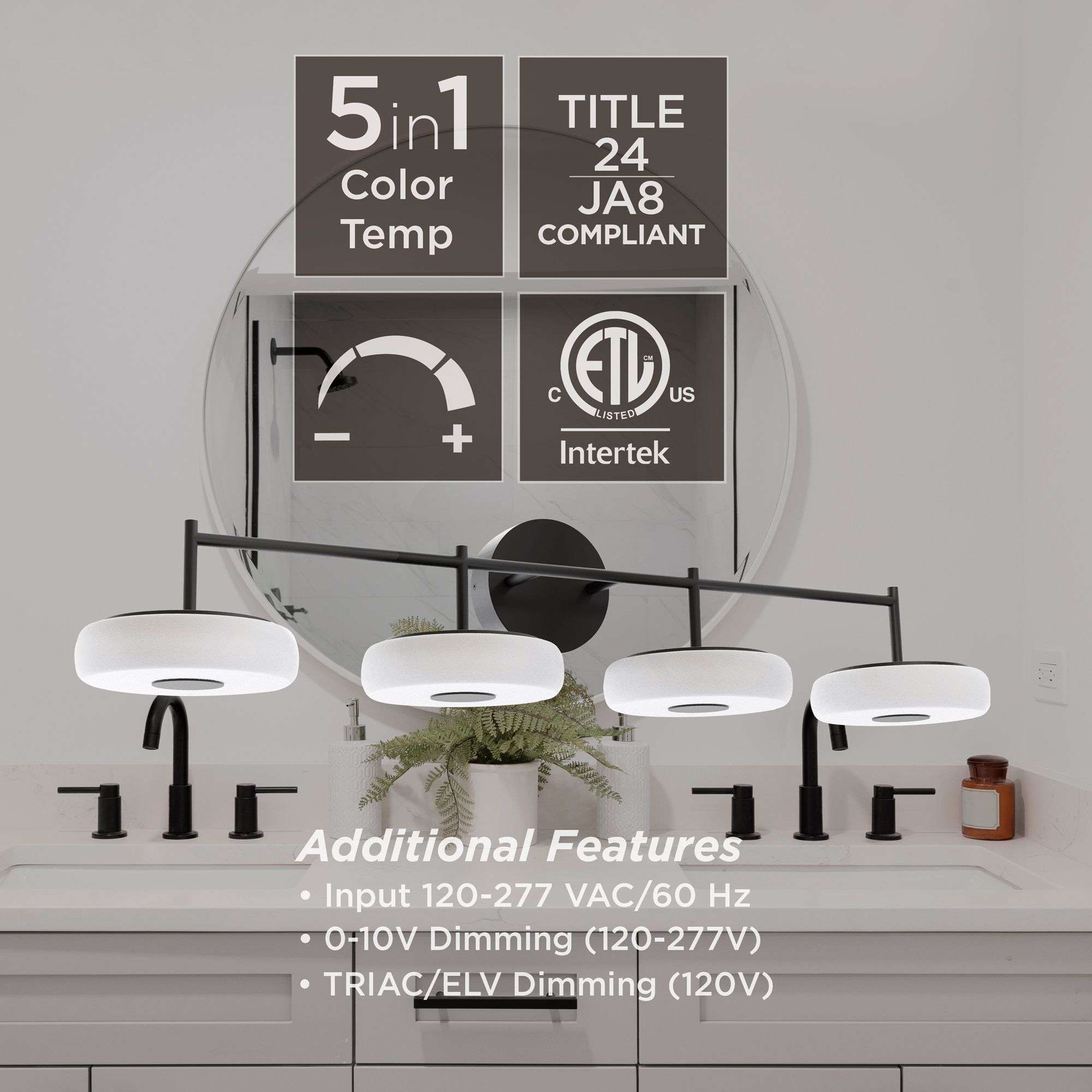 Image 4 June 41" Wide 4-Light Black 40W LED Vanity more views