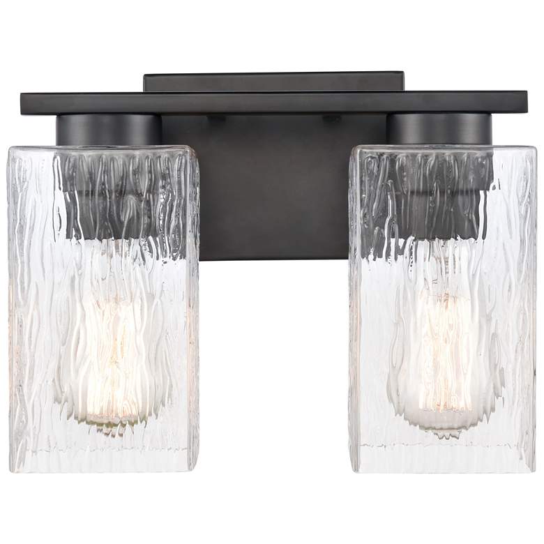 Image 1 Juneau 11" 2-Light Matte Black Bath Light w/ Clear Rippled Shade