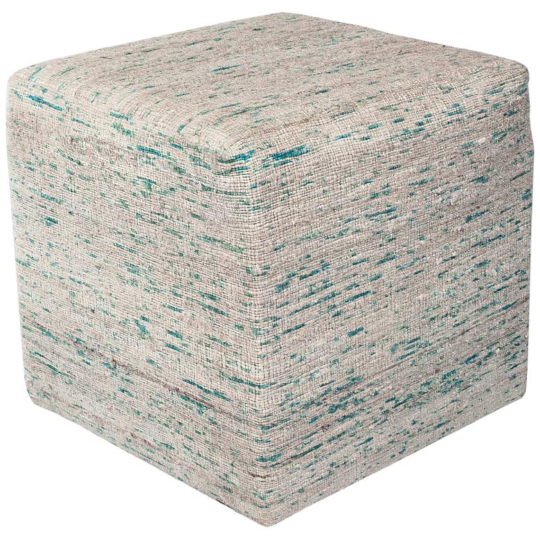 Image 1 Juneau Ice Blue Woven Viscose Square Pouf Ottoman