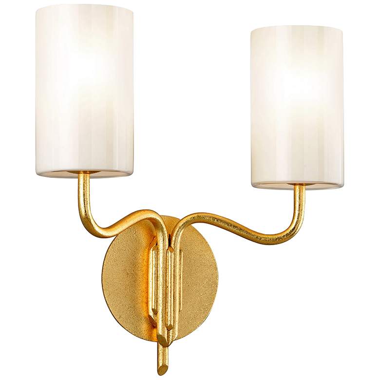 Image 1 Juniper 15" High Textured Gold Leaf 2-Light Wall Sconce