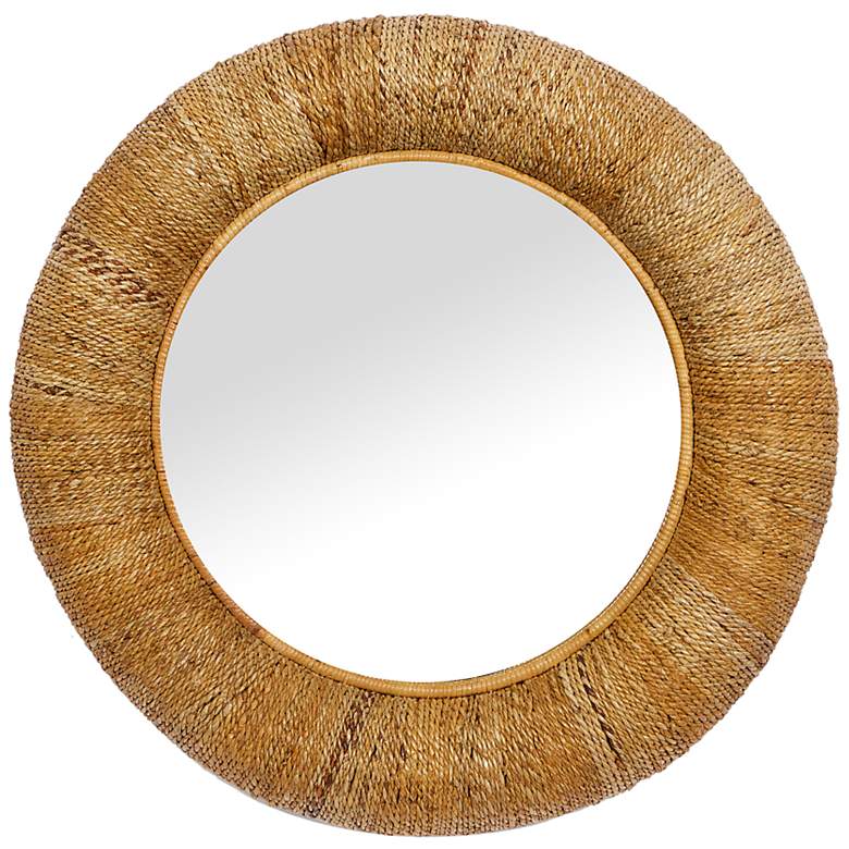 Image 2 Juniper Matte Brown Rattan 35 inch Round Wall Mirror