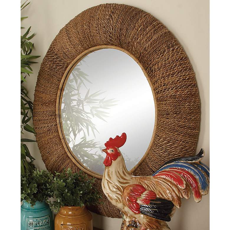 Image 1 Juniper Matte Brown Rattan 35 inch Round Wall Mirror