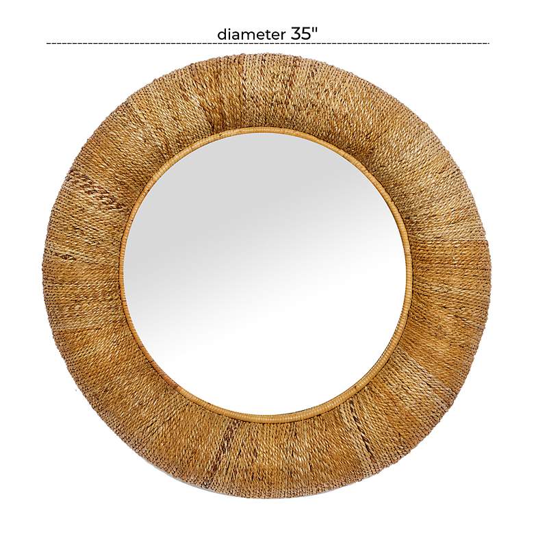 Image 6 Juniper Matte Brown Rattan 35 inch Round Wall Mirror more views