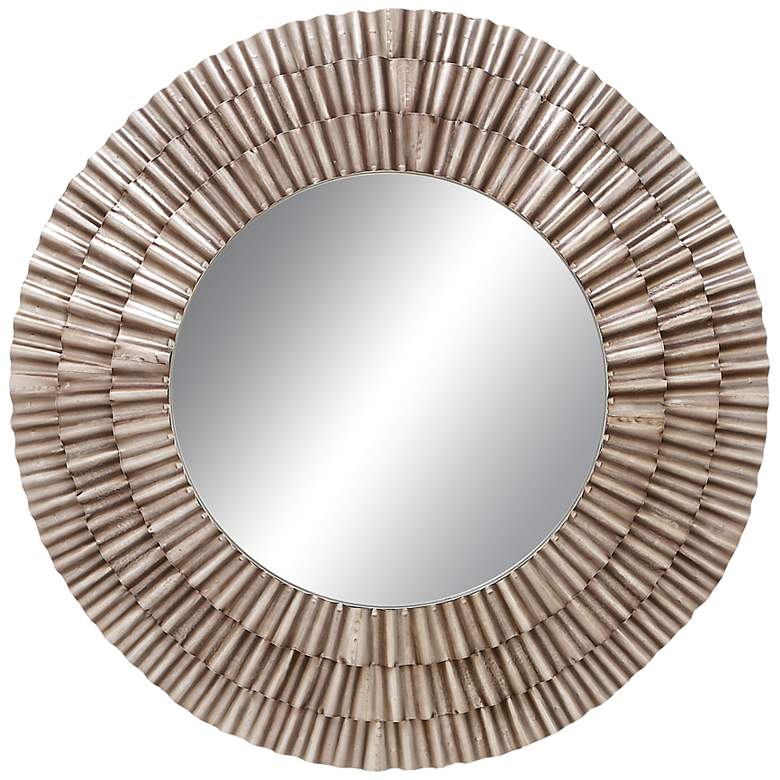 Image 2 Junise Glossy Silver Wavy Layer 42" Round Wall Mirror