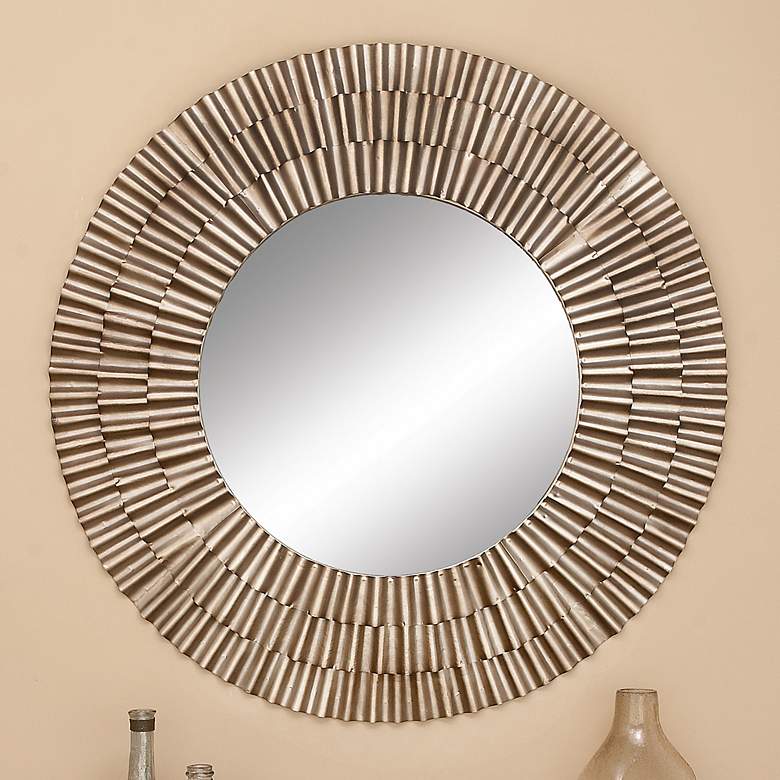 Image 1 Junise Glossy Silver Wavy Layer 42" Round Wall Mirror