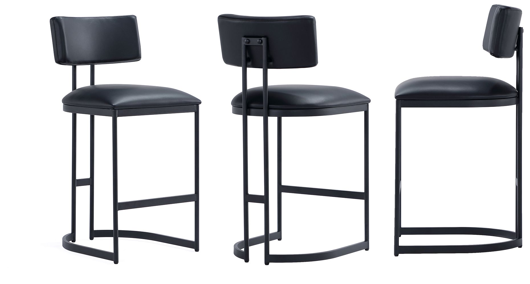 Juno Contemporary Modern Vegan Leather Metal Counter Stool in Black