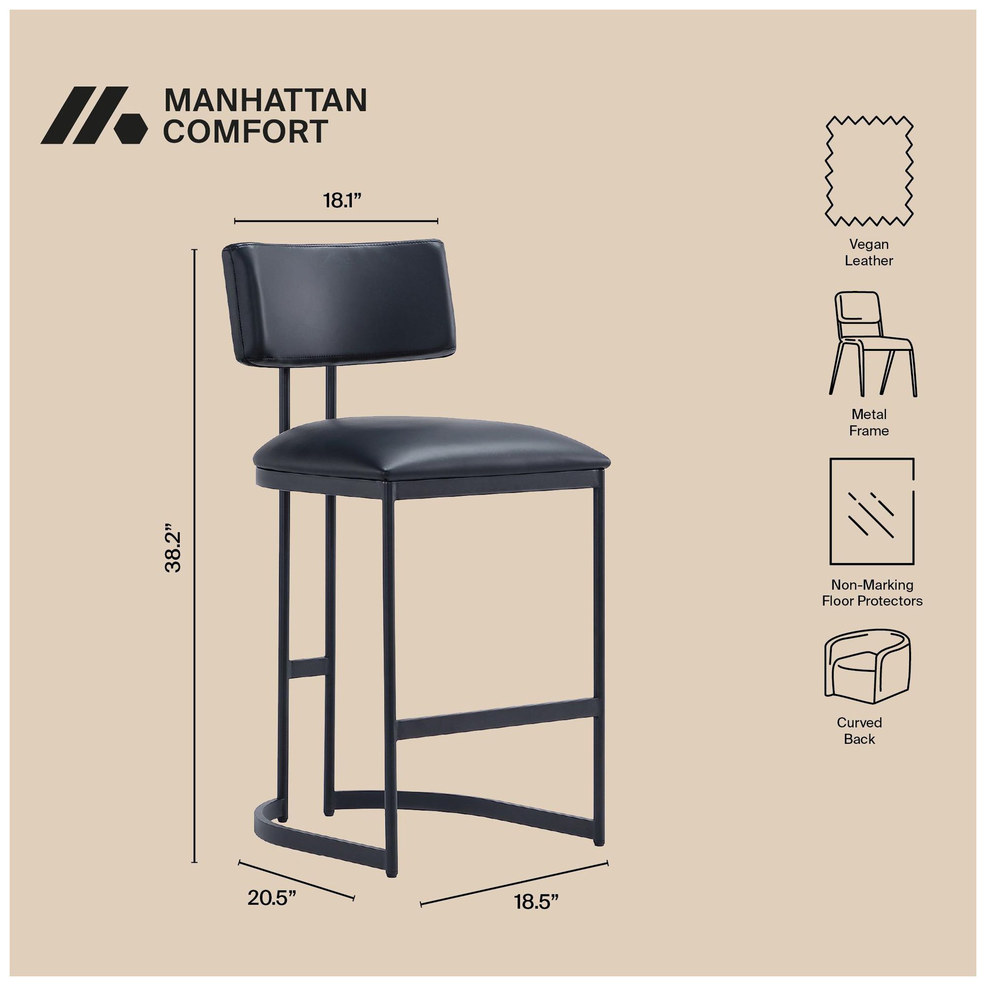 Image 5 Juno Contemporary Modern Vegan Leather Metal Counter Stool in Black more views