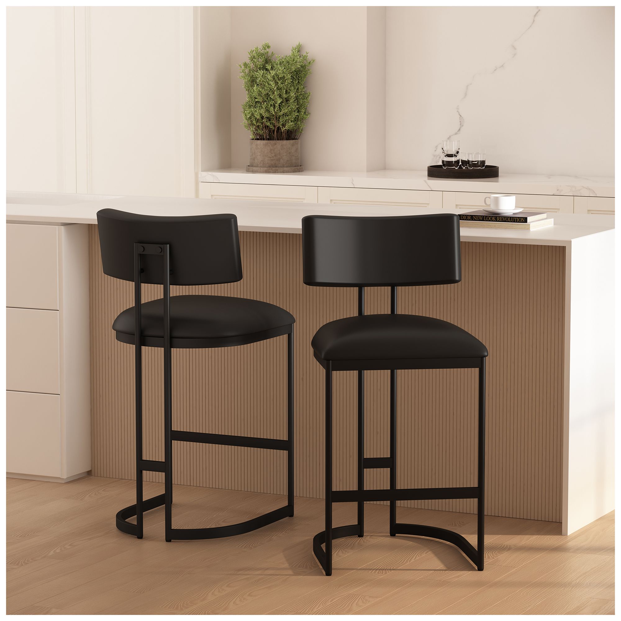 Juno Contemporary Modern Vegan Leather Metal Counter Stool in Black