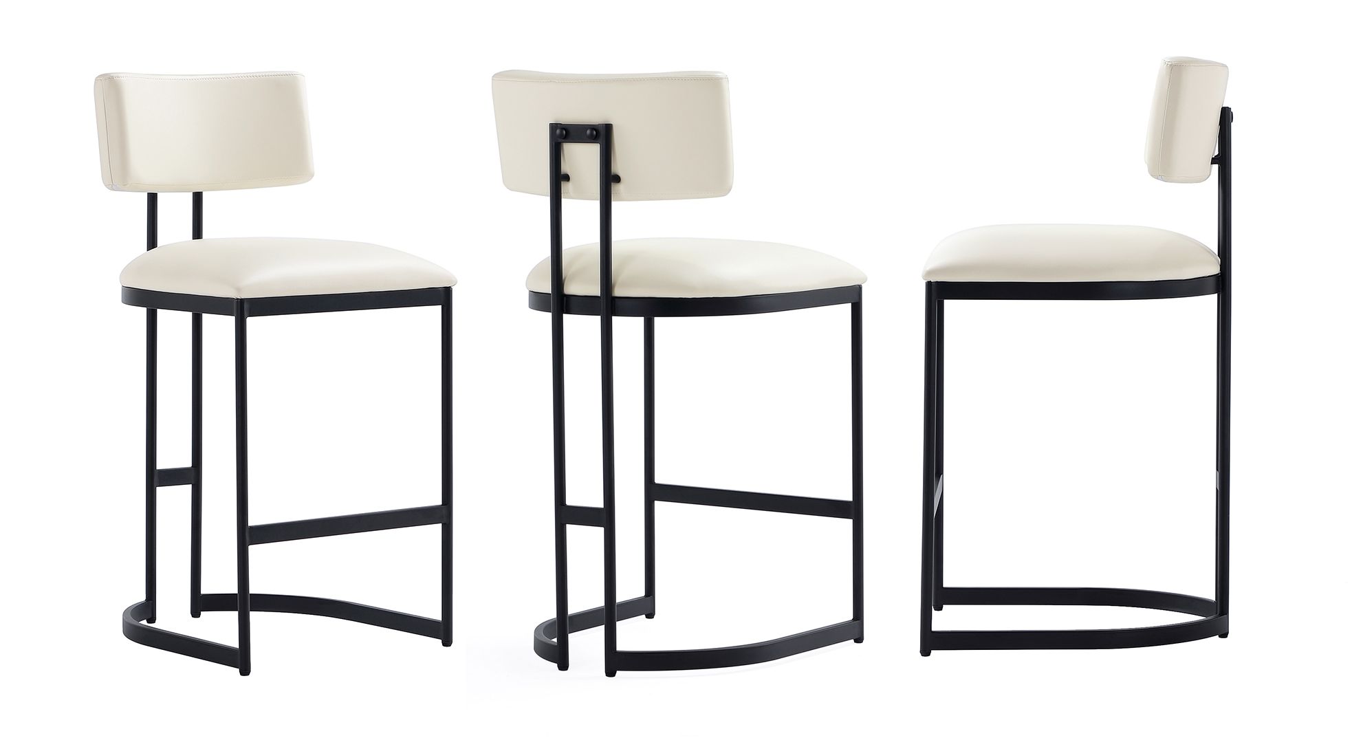 Juno Contemporary Modern Vegan Leather Metal Counter Stool in Ivory