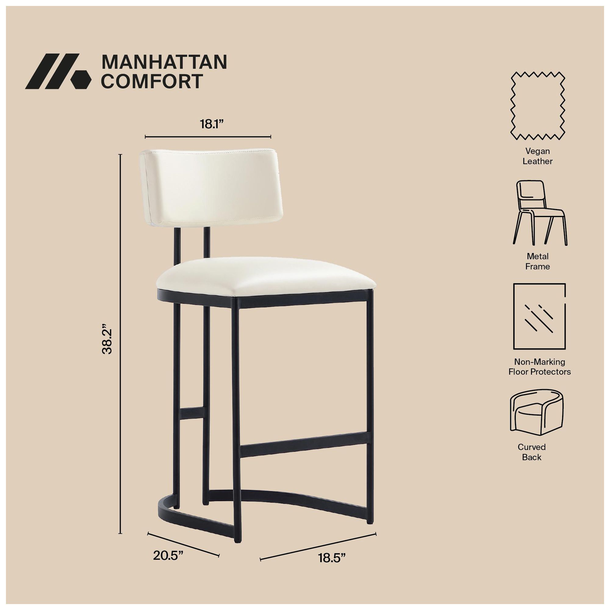 Image 5 Juno Contemporary Modern Vegan Leather Metal Counter Stool in Ivory more views