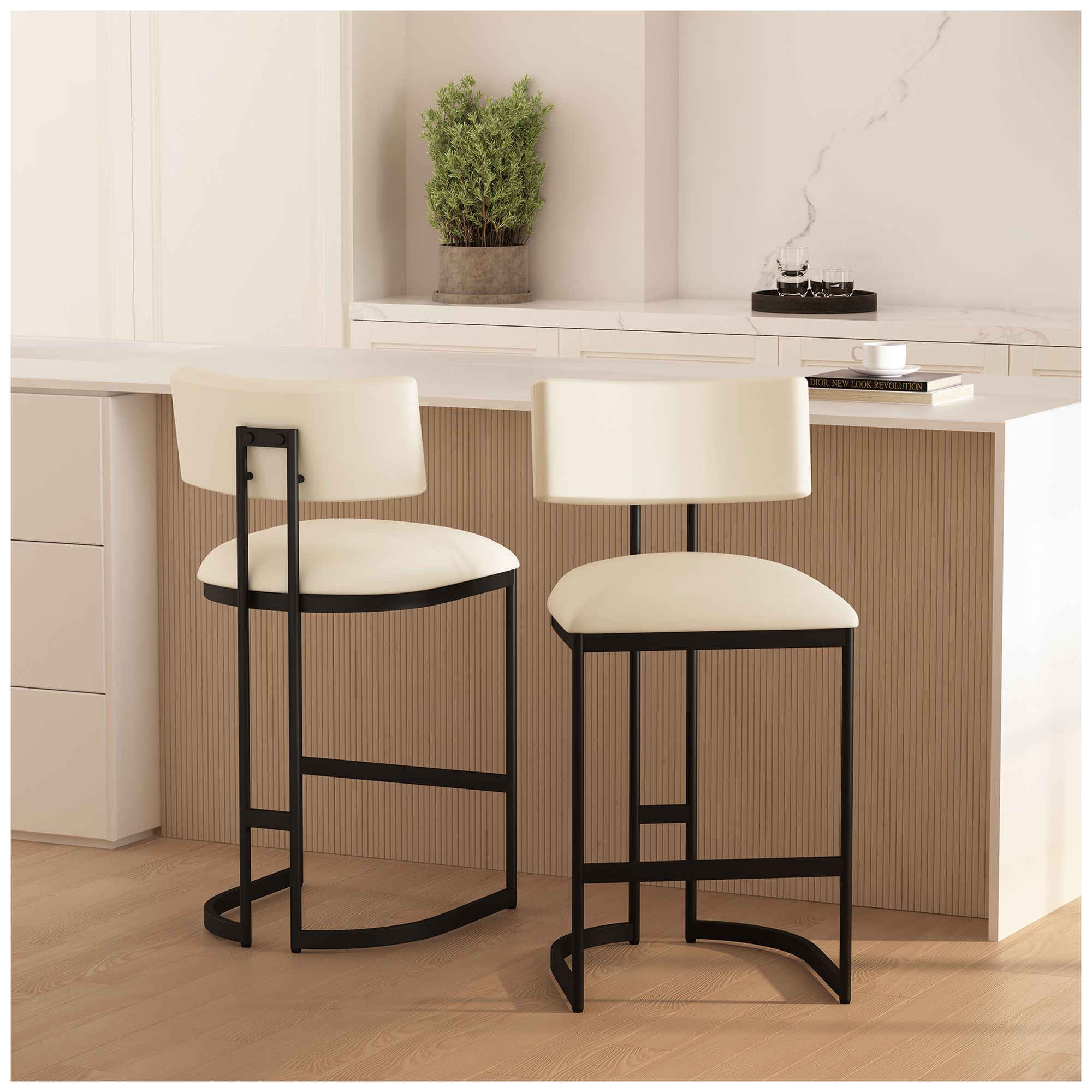 Juno Contemporary Modern Vegan Leather Metal Counter Stool in Ivory